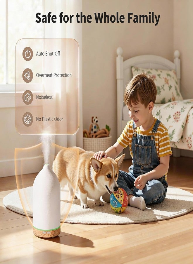 URPOWER 120ML Ceramic Essential Oil Diffuser Ultrasonic Aromatherapy Diffuser with Wood Grain Base, 7-Color LED Lights Auto Shut-Off, Humidifier for Home & Office, Air Diffuser for Relaxation - Image 4