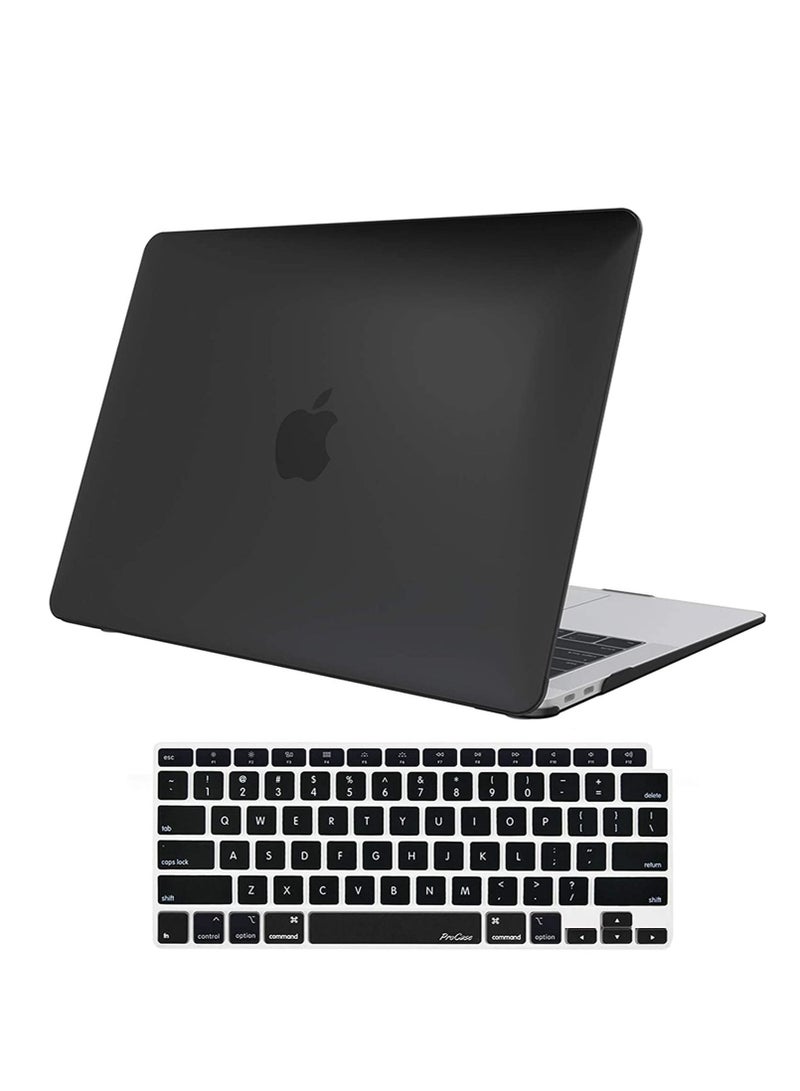 جراب MacBook Air 13 بوصة 2020 2019 2018 إصدار A2337 M1 A2179 A1932 حافظة صلبة غطاء لجهاز MacBook Air 13.3 بوصة موديل A2237 A2179 A1932 مع غطاء جلد للوحة المفاتيح أسود - Image 1