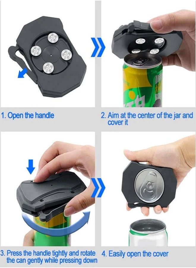 Go Swing Topless Can Opener Bar Tool, Safe Cut Can Opener, Manual Smooth Edge Can Opener, Portable Easy to Use, No Sharp Edges Leaving, Food Grade Stainless Steel, for Household Kitchen(Black)