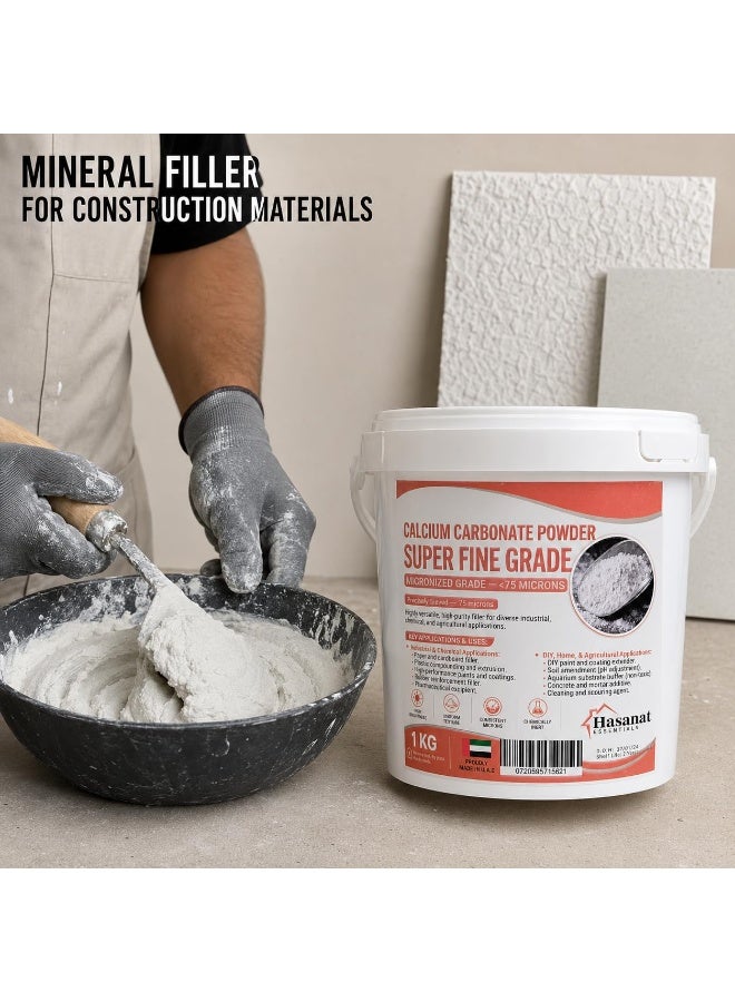 Hasanat Essentials Calcium Carbonate Powder 1kg, Super Fine Marble Powder Under 75 Microns, for Lippan Art, 3D Wall Art, Paint & Coating Filler, DIY and Industrial Applications - Image 5