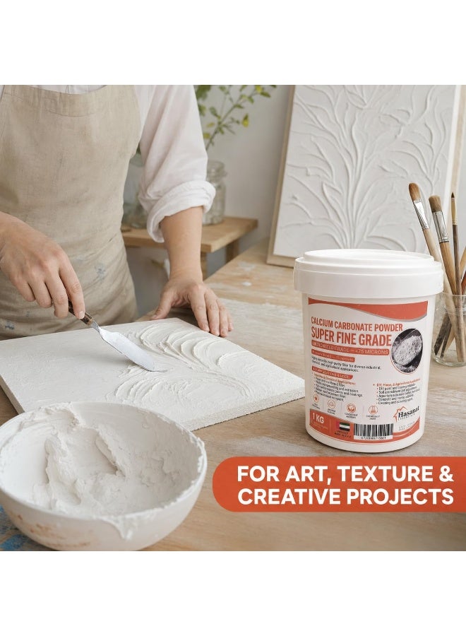 Hasanat Essentials Calcium Carbonate Powder 1kg, Super Fine Marble Powder Under 75 Microns, for Lippan Art, 3D Wall Art, Paint & Coating Filler, DIY and Industrial Applications - Image 4