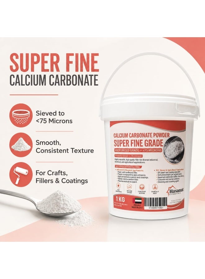 Hasanat Essentials Calcium Carbonate Powder 1kg, Super Fine Marble Powder Under 75 Microns, for Lippan Art, 3D Wall Art, Paint & Coating Filler, DIY and Industrial Applications - Image 1