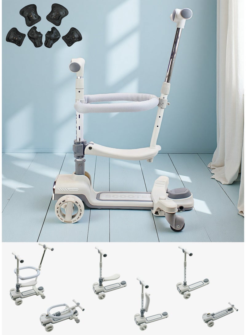 EASY FUTURE Kids Kick Scooter 360° Baby Fence & Adjustable Parent Push Bar, Kids Three Wheel Scooter for Boys and Girls 1-12 Year Old Including Protective Gear Set – 4-in-1 Toddler Scooter Foldable Scooter Adjustable Height and Removable Seat - Image 1