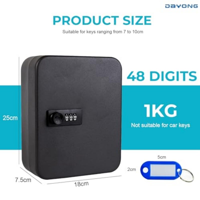 Steel Key Box, Key Cabinet Wall Mount with Code and Key Tags, Keys Storage Lock Box for Indoor Outdoor Outdoor-48 Keys Capacity. K-1-48 - Image 2