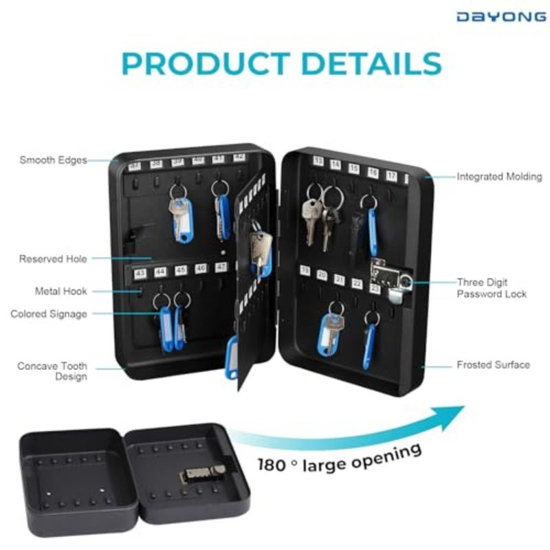 Steel Key Box, Key Cabinet Wall Mount with Code and Key Tags, Keys Storage Lock Box for Indoor Outdoor Outdoor-48 Keys Capacity. K-1-48 - Image 3