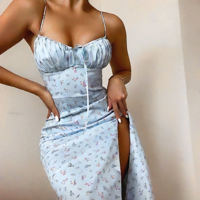 Sexy Floral Print Split Sleeveless Dress for Women - Image 2