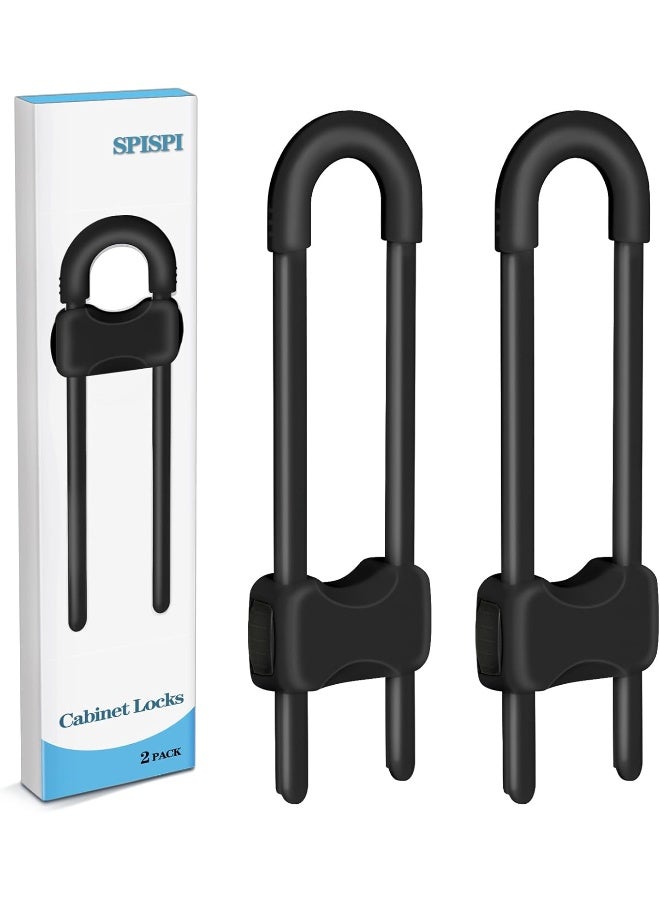 SPISPI Baby Proofing Cabinets, Cabinet Locks for Babies, 2 Pack U-Shaped Child Locks for Cabinets - Image 1