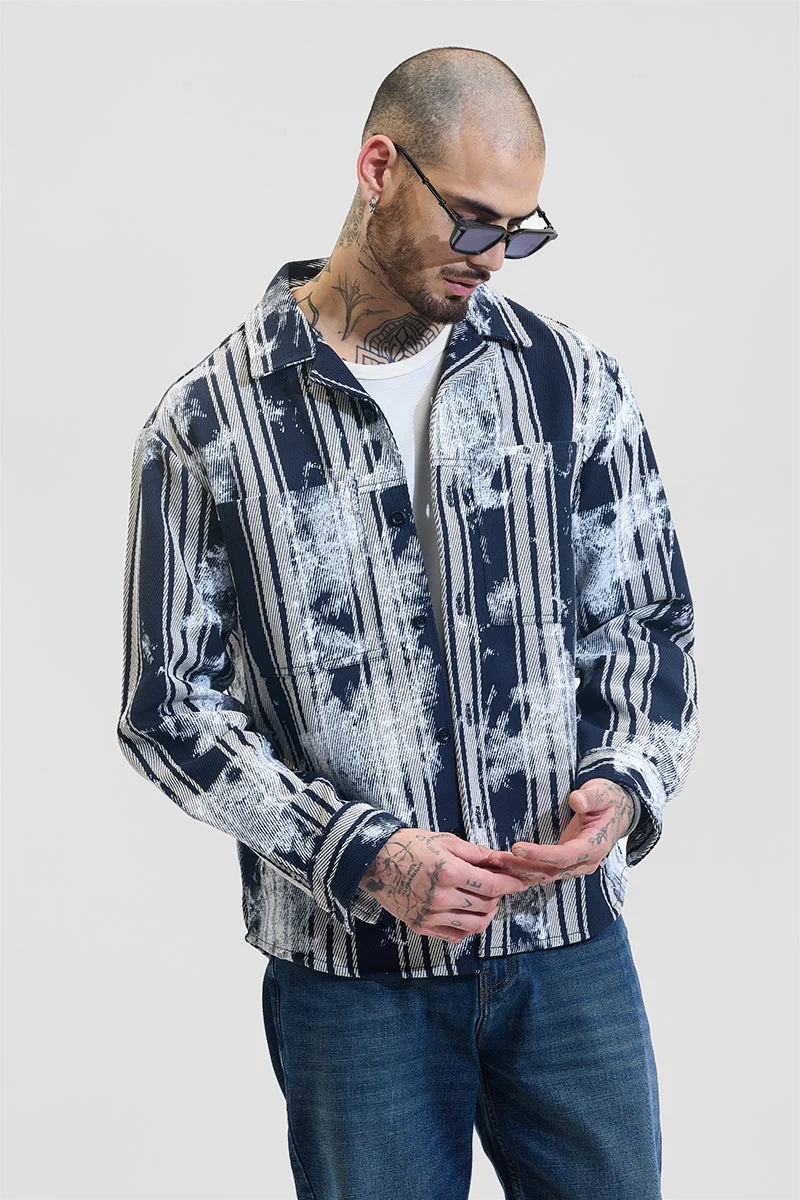SNITCH Navy Abstract Long Sleeve Relaxed Streetwear Overshirt