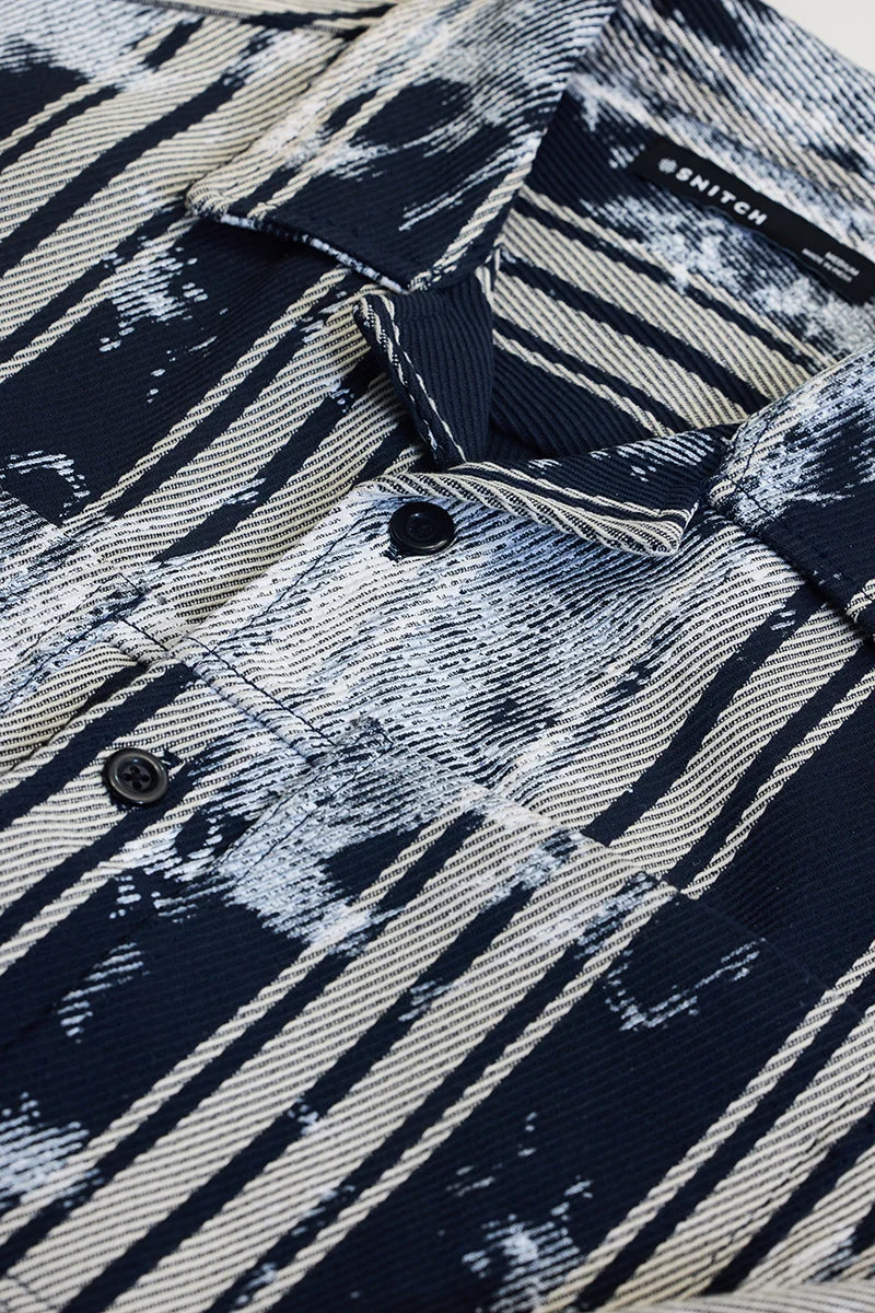 SNITCH Navy Abstract Long Sleeve Relaxed Streetwear Overshirt