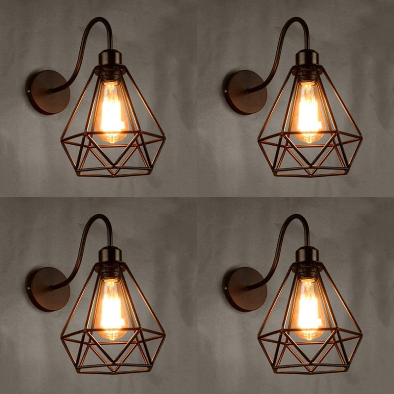 DIKANSHA Black Vintage Wall Lamp Industrial Diamond Iron Cage Retro Living Room Wall Ceiling Lamp Black Bulb not Included Pack of 4 - Image 1