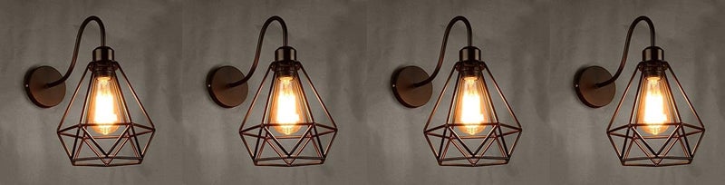 DIKANSHA Black Vintage Wall Lamp Industrial Diamond Iron Cage Retro Living Room Wall Ceiling Lamp Black Bulb not Included Pack of 4 - Image 5