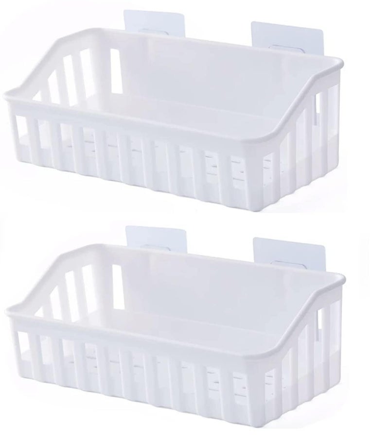 KANDPAND Bathroom Organiser, Self Adhesive Bathroom Shelf for Wall, Washroom Organizer, Bathroom Rack Stand Without Drilling (White Color)(2 Pieces) - Image 1
