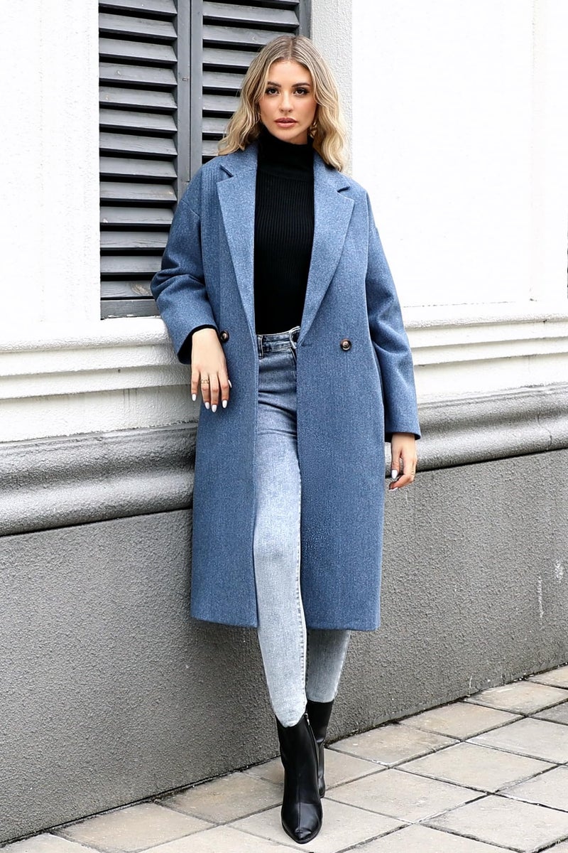 SAUKOLE Pea Coats for Women 2025 Trendy Midi Long Trench Coat Classic Notch Lapel Winter Warm Overcoat - Image 3