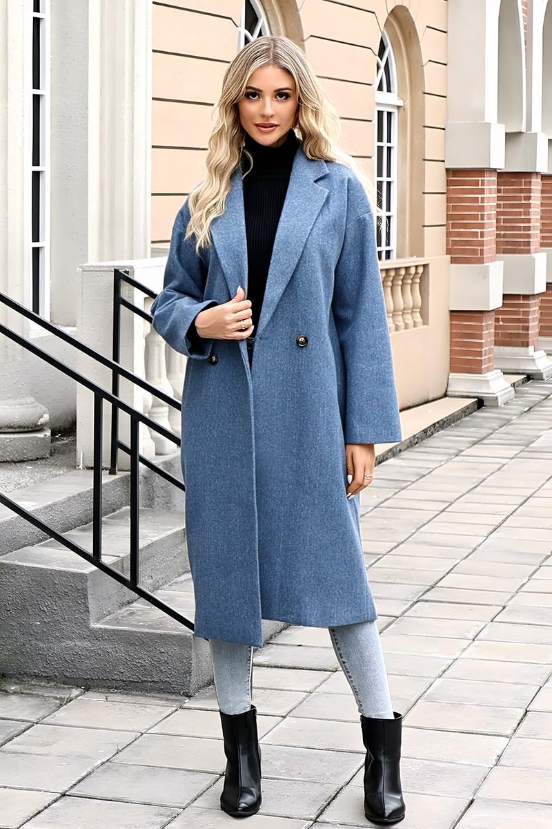 SAUKOLE Pea Coats for Women 2025 Trendy Midi Long Trench Coat Classic Notch Lapel Winter Warm Overcoat - Image 1
