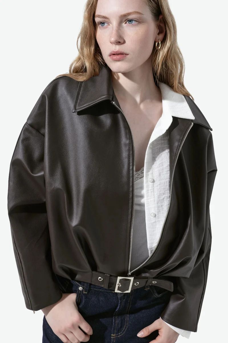 هيكاب Faux Leather Bomber Jacket