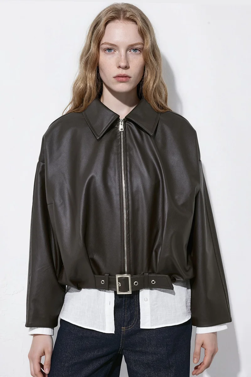 هيكاب Faux Leather Bomber Jacket