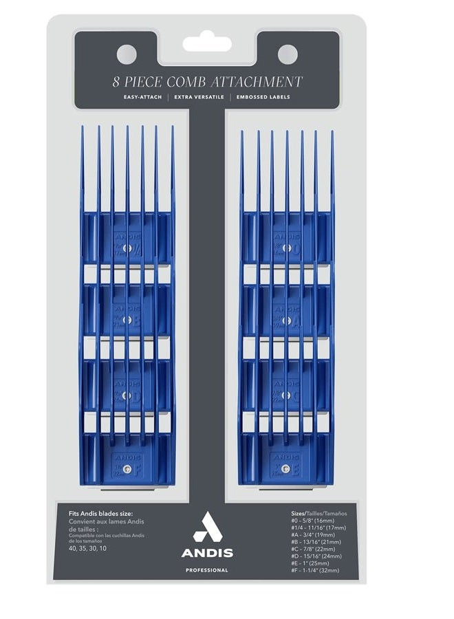 Andis 13105 8-Piece Universal Attachment Snap-On Comb Set; Sizes: 5/8", 11/16", 3/4", 13/16", 7/8", 15/16", 1", 1-1/4", Blue - Image 2