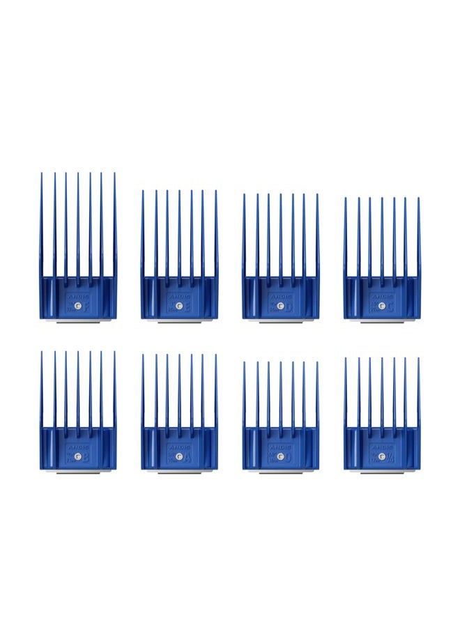 Andis 13105 8-Piece Universal Attachment Snap-On Comb Set; Sizes: 5/8", 11/16", 3/4", 13/16", 7/8", 15/16", 1", 1-1/4", Blue - Image 1