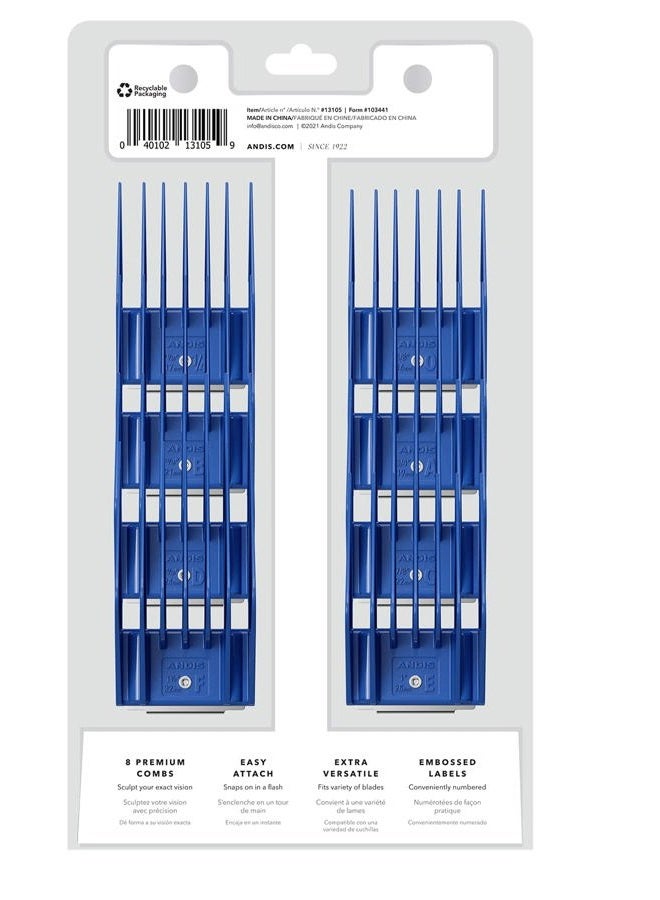 Andis 13105 8-Piece Universal Attachment Snap-On Comb Set; Sizes: 5/8", 11/16", 3/4", 13/16", 7/8", 15/16", 1", 1-1/4", Blue - Image 3