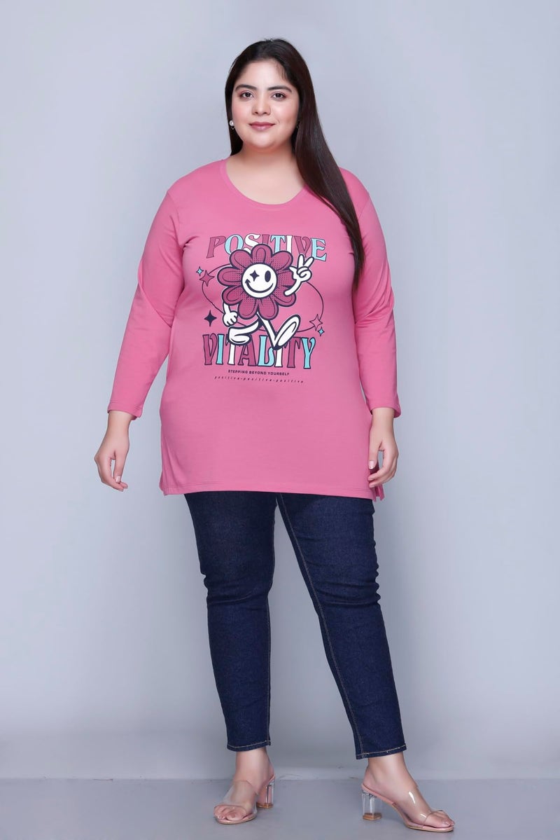 In Love Women's Graphic Print Cotton Round Neck Full Sleeve Plus Size T-Shirt,FSTP110CP01_6XL - Image 2