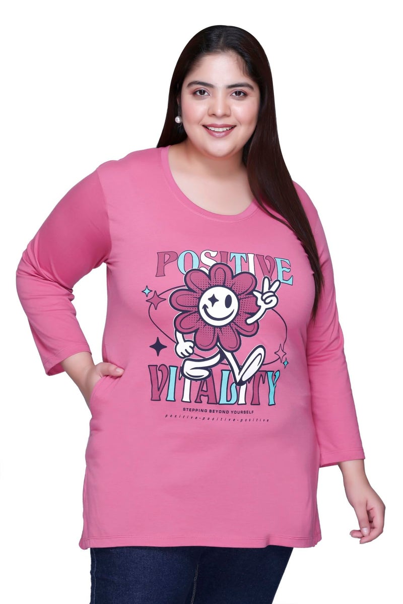 In Love Women's Graphic Print Cotton Round Neck Full Sleeve Plus Size T-Shirt,FSTP110CP01_6XL - Image 1