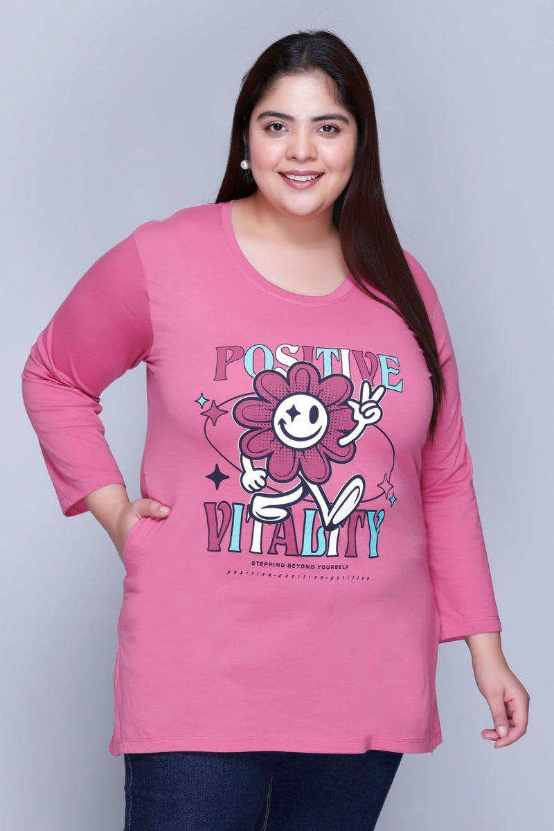 In Love Women's Graphic Print Cotton Round Neck Full Sleeve Plus Size T-Shirt,FSTP110CP01_6XL - Image 3