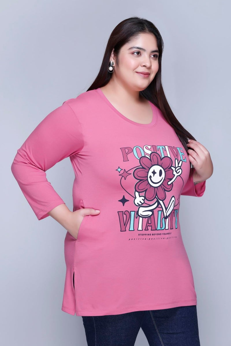 In Love Women's Graphic Print Cotton Round Neck Full Sleeve Plus Size T-Shirt,FSTP110CP01_6XL - Image 5
