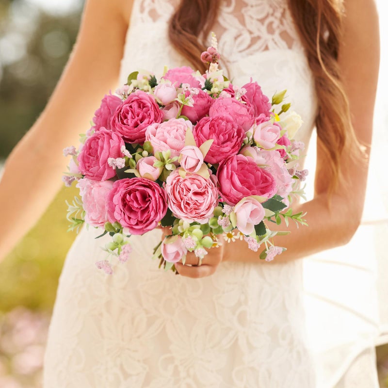 Pusuny Artificial Peonies Silk Flowers, Pink Faux Peony Bouquet 2 Bundles Florals Arrangements Decor for Farmhouse Home Boho Wedding Table Centerpiece, Fake Plastic Flower Bulk for Vase Decoration (Mix Pink) - Image 3