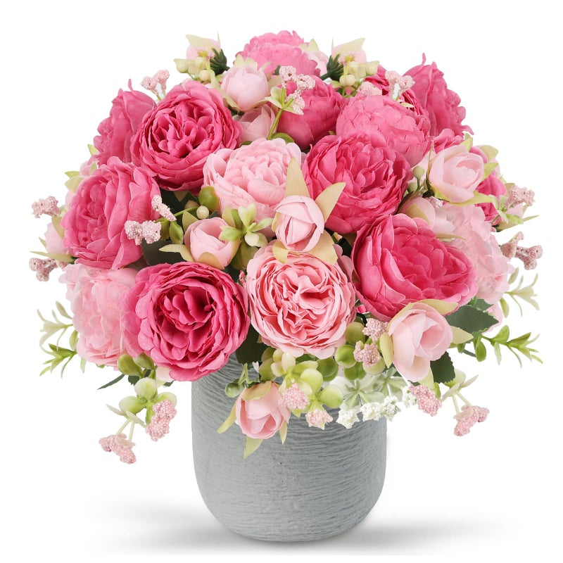 Pusuny Artificial Peonies Silk Flowers, Pink Faux Peony Bouquet 2 Bundles Florals Arrangements Decor for Farmhouse Home Boho Wedding Table Centerpiece, Fake Plastic Flower Bulk for Vase Decoration (Mix Pink) - Image 1