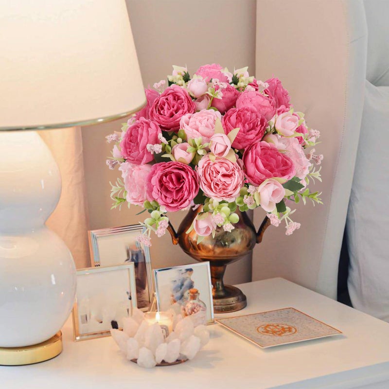 Pusuny Artificial Peonies Silk Flowers, Pink Faux Peony Bouquet 2 Bundles Florals Arrangements Decor for Farmhouse Home Boho Wedding Table Centerpiece, Fake Plastic Flower Bulk for Vase Decoration (Mix Pink) - Image 2