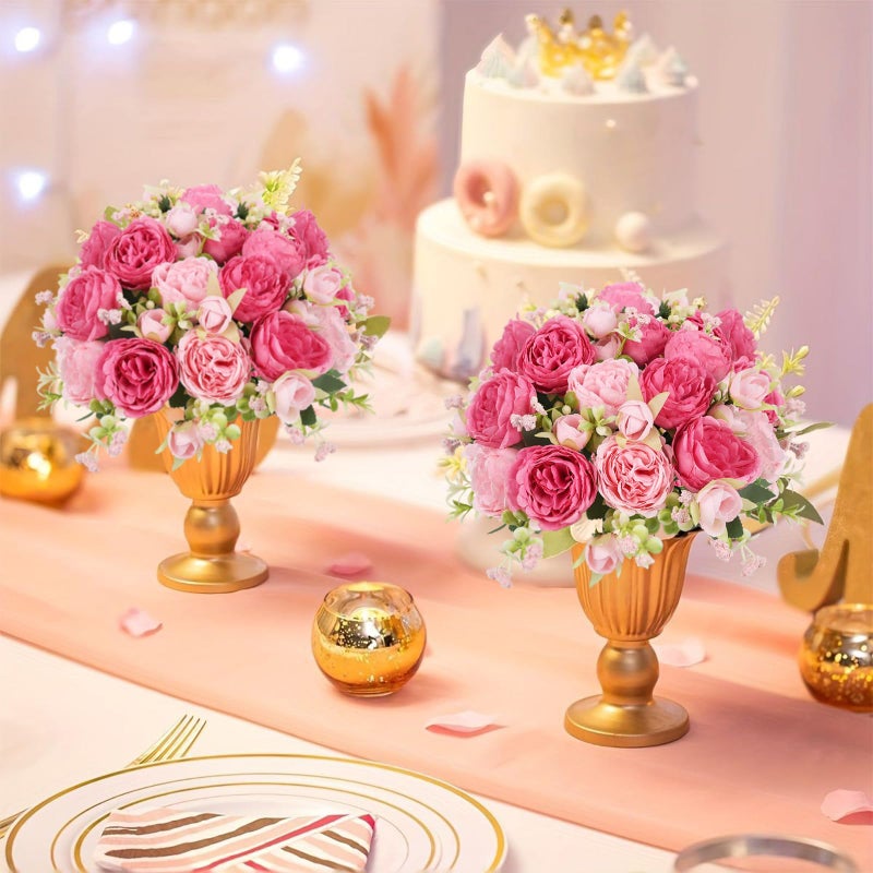 Pusuny Artificial Peonies Silk Flowers, Pink Faux Peony Bouquet 2 Bundles Florals Arrangements Decor for Farmhouse Home Boho Wedding Table Centerpiece, Fake Plastic Flower Bulk for Vase Decoration (Mix Pink) - Image 4