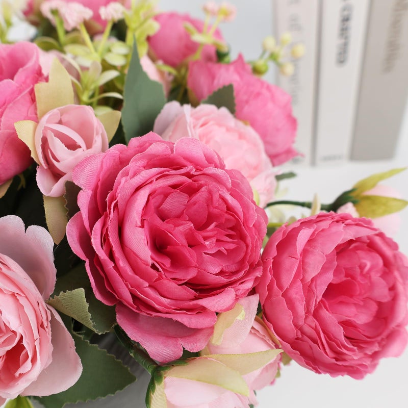 Pusuny Artificial Peonies Silk Flowers, Pink Faux Peony Bouquet 2 Bundles Florals Arrangements Decor for Farmhouse Home Boho Wedding Table Centerpiece, Fake Plastic Flower Bulk for Vase Decoration (Mix Pink) - Image 5