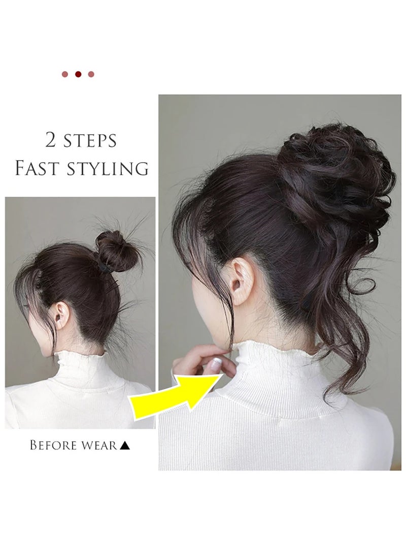 ماركة غير محددة Hair Accessories Bun Messy Curls Wave Synthetic Elegant Fluffy Bun Natural Fashion Hairstyle High Elastic Claw Hair Accessories Women's Headband (Brown)  - Image 5