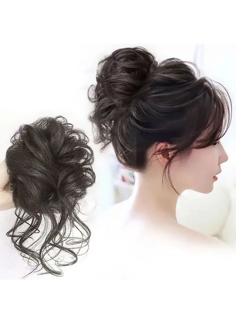 ماركة غير محددة Hair Accessories Bun Messy Curls Wave Synthetic Elegant Fluffy Bun Natural Fashion Hairstyle High Elastic Claw Hair Accessories Women's Headband (Brown)  - Image 1