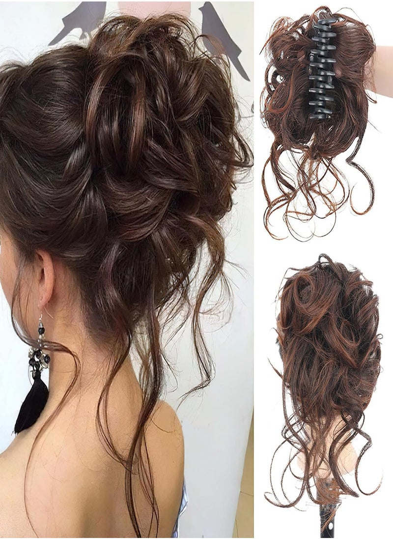 ماركة غير محددة Hair Accessories Bun Messy Curls Wave Synthetic Elegant Fluffy Bun Natural Fashion Hairstyle High Elastic Claw Hair Accessories Women's Headband (Brown)  - Image 4