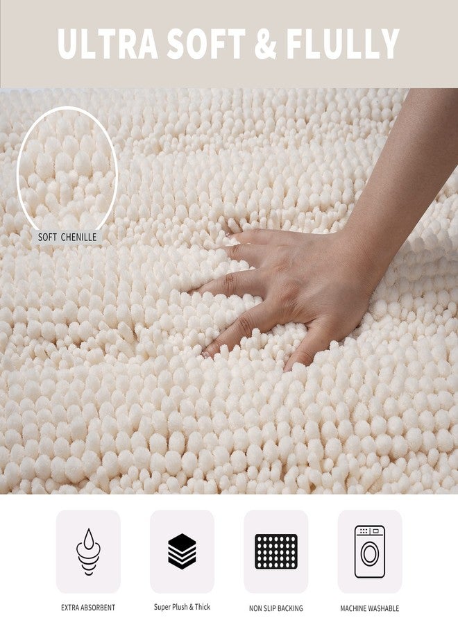 Feivea Bathroom Rug Sets 2 Piece Extra Thick Chenille Mats Fluffy Soft Absorbent Non Slip Washable Mats for Bathroom, Tub, Indoor 24×16+32×20, Cream - Image 2