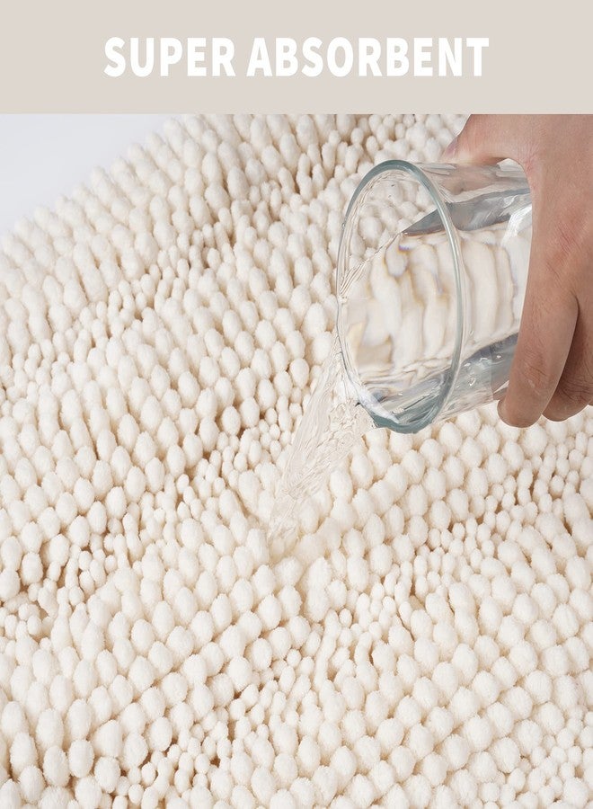 Feivea Bathroom Rug Sets 2 Piece Extra Thick Chenille Mats Fluffy Soft Absorbent Non Slip Washable Mats for Bathroom, Tub, Indoor 24×16+32×20, Cream - Image 3
