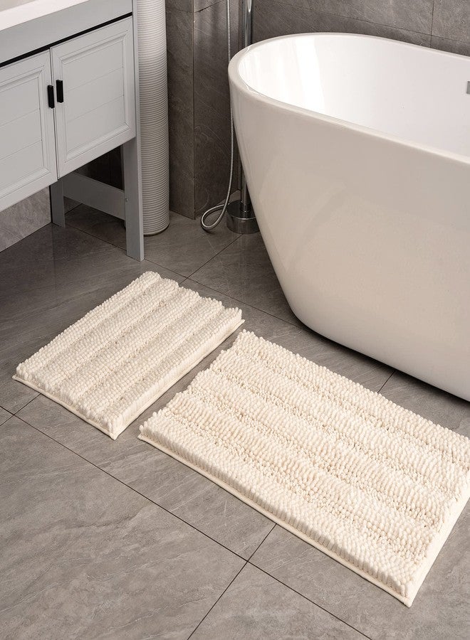 Feivea Bathroom Rug Sets 2 Piece Extra Thick Chenille Mats Fluffy Soft Absorbent Non Slip Washable Mats for Bathroom, Tub, Indoor 24×16+32×20, Cream - Image 1