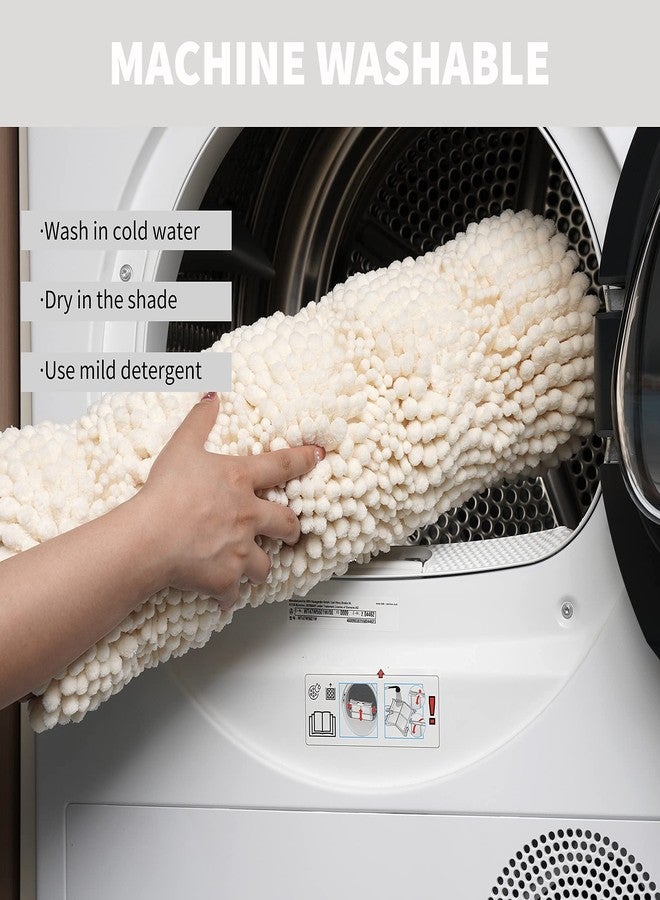 Feivea Bathroom Rug Sets 2 Piece Extra Thick Chenille Mats Fluffy Soft Absorbent Non Slip Washable Mats for Bathroom, Tub, Indoor 24×16+32×20, Cream - Image 5