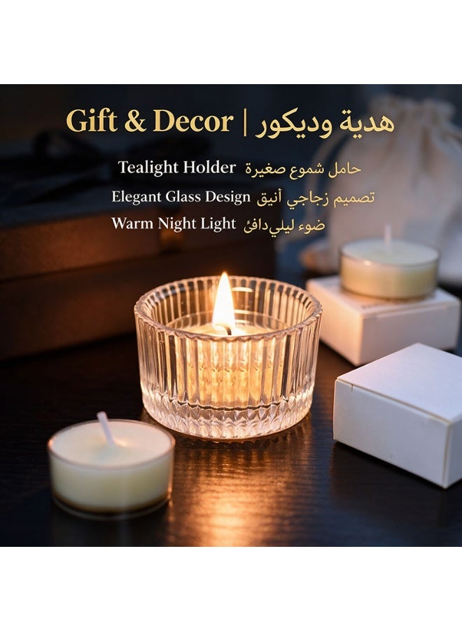 Clear Ribbed Glass Tealight Candle Holders for Home Decor - Image 3