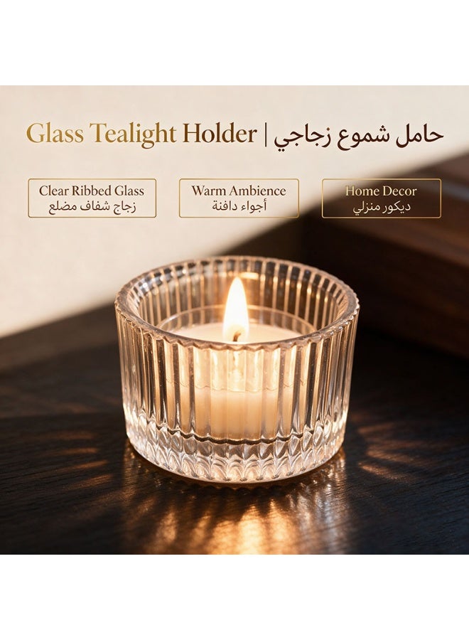 Clear Ribbed Glass Tealight Candle Holders for Home Decor - Image 2