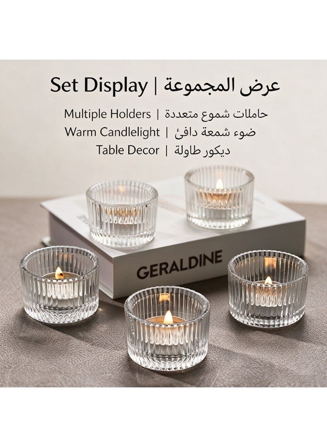 Clear Ribbed Glass Tealight Candle Holders for Home Decor - Image 4
