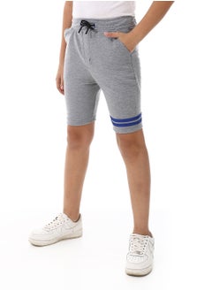 Andora Shorts With Double Blue Left Thigh Strips - Heather Grey  - Image 2