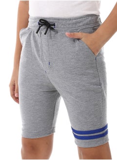 Andora Shorts With Double Blue Left Thigh Strips - Heather Grey  - Image 4