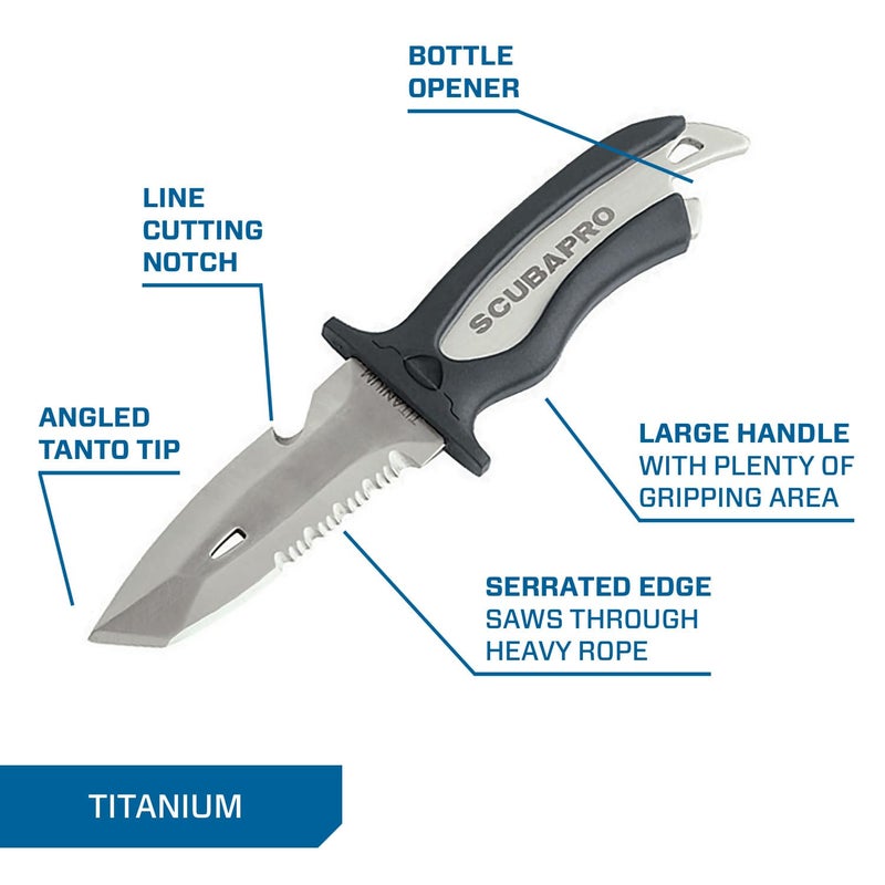SCUBAPRO Mako Titanium Scuba Diving Knife with 3.5-Inch Blade, Includes Locking Sheath and BCD Mounting Kit - Image 4