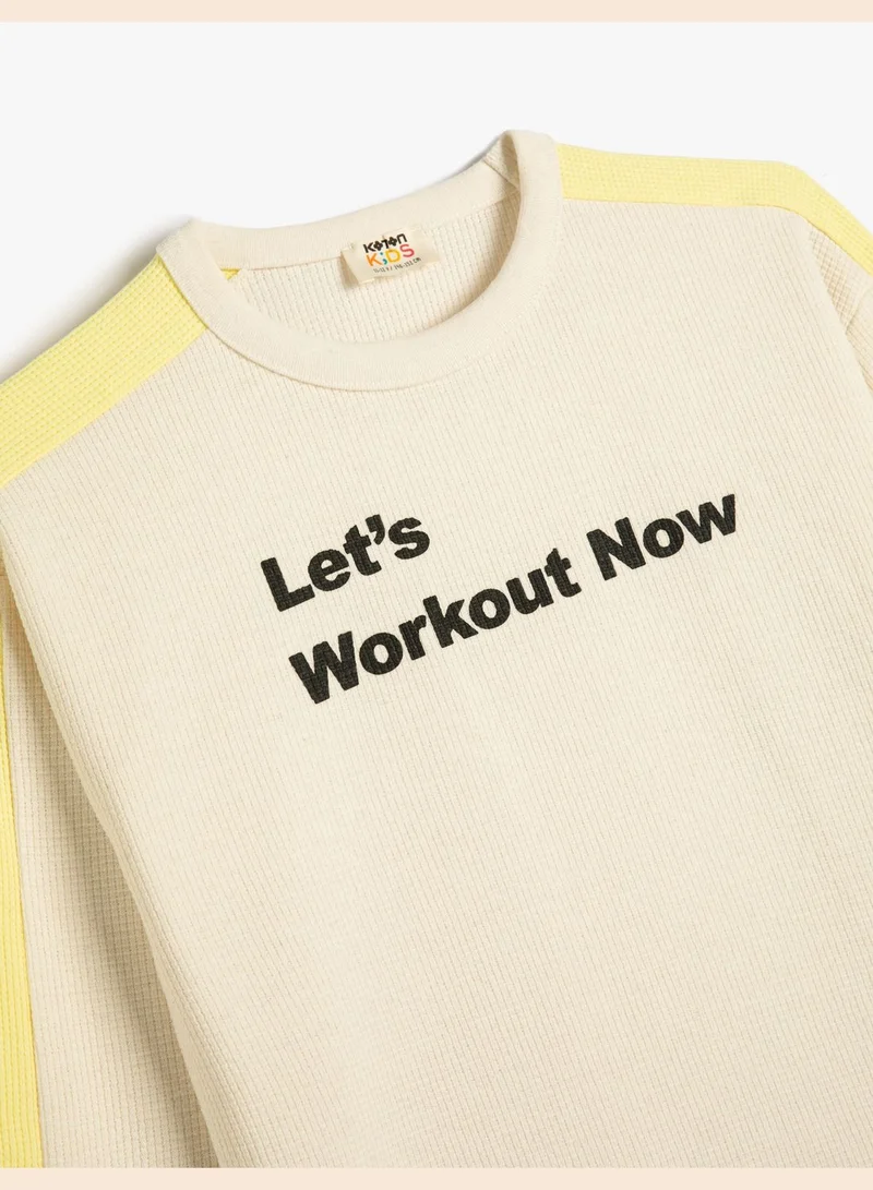 كوتون T-Shirt Long Sleeve Crew Neck Printed Detail Color Block