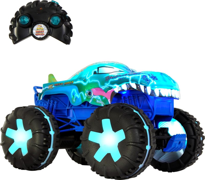 هوت ويلز شاحنة لعبة هت ويلز الوحشية RC، التحكم عن بعد الضخم Mega-Wrex Alive بمقياس 1:15، 3 أوضاع لعب مع أضواء وأصوات تفاعلية - Image 1