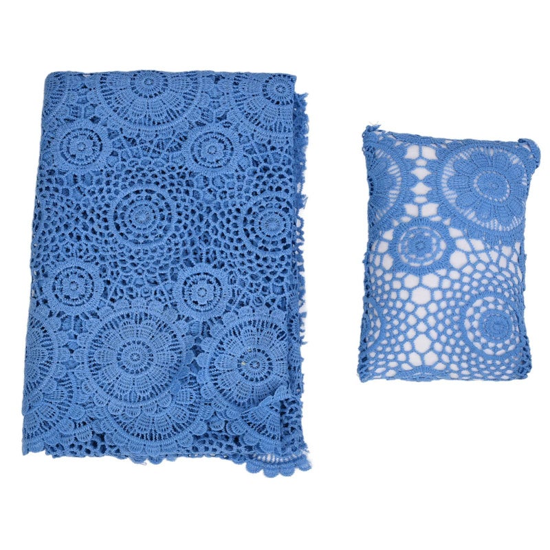 Newborn Shoot Lace Wrap Blanket Blue Baby Photography Prop Soft Infant Photo Wrap With Headband Elegant Design for Newborn Photoshoot Baby Shower Gift - Image 5