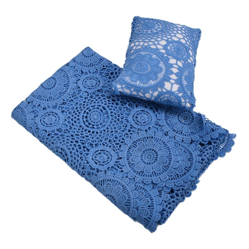 Newborn Shoot Lace Wrap Blanket Blue Baby Photography Prop Soft Infant Photo Wrap With Headband Elegant Design for Newborn Photoshoot Baby Shower Gift - Image 4
