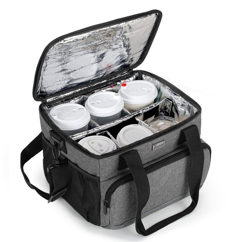 Trunab Reusable 6 Cups Drink Carrier for Delivery with Adjustable Dividers Handle with Carrying Strap Tote Holder Insulated Bag for BeveragesFood Take OutOutdoors